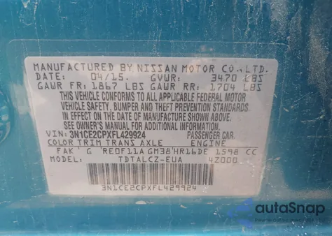 2015 Nissan Versa Note S Plus from USA, damaged, VIN 3N1CE2CPXFL429924